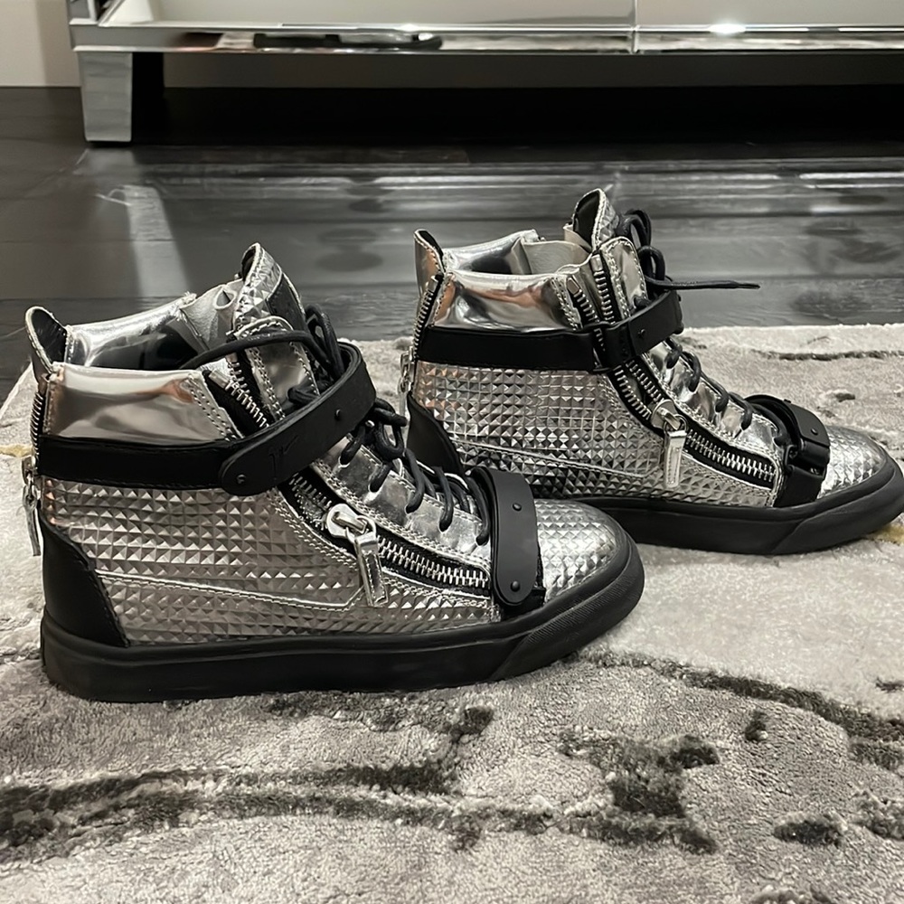 Women's Silver High-Top Fashion Sneakers with Black Accents